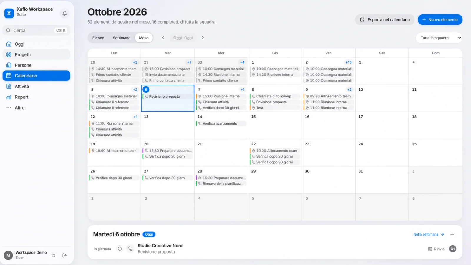 Xaflo Atlas — Pianificazione che il team può leggere. · Schermate con dati dimostrativi