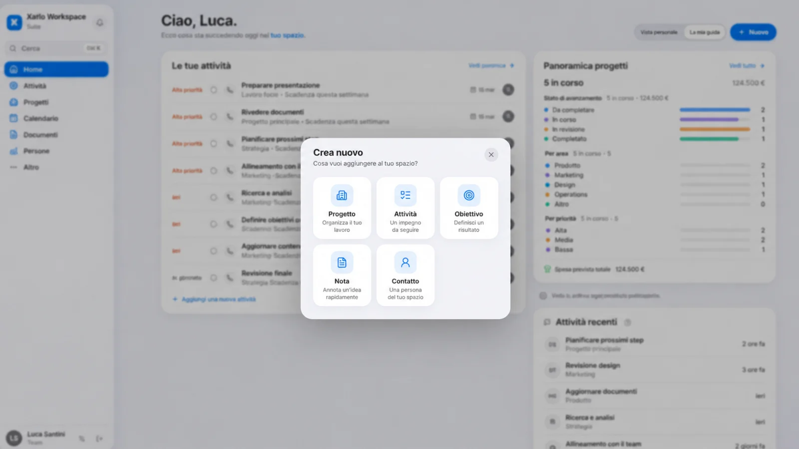 Xaflo Atlas — Nuovo lavoro, nello stesso spazio. · Schermate con dati dimostrativi