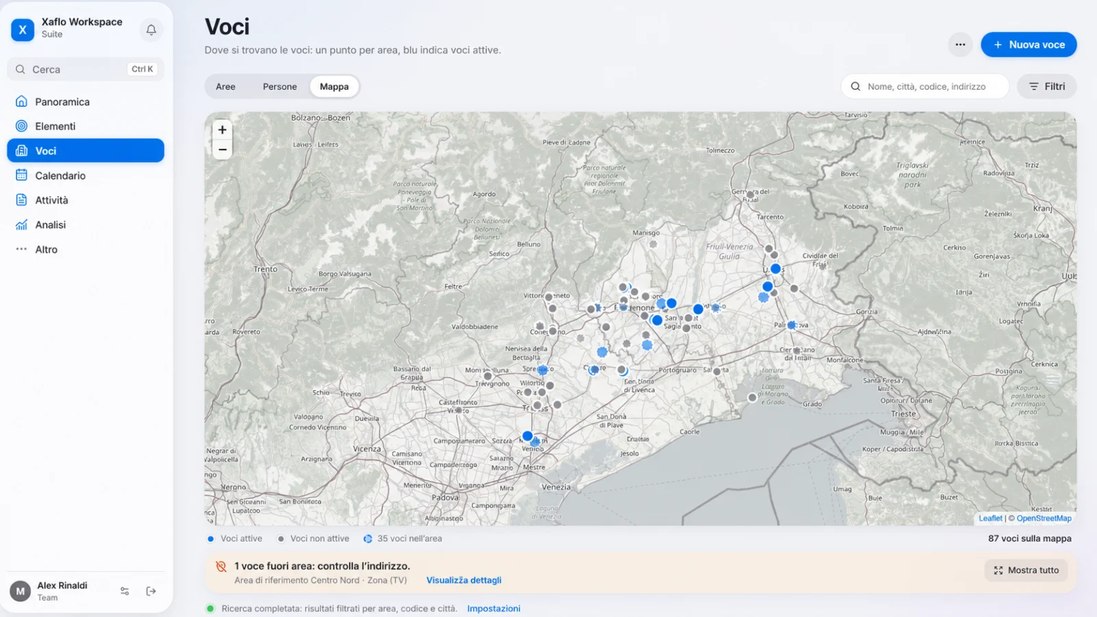 Xaflo Atlas — I clienti hanno anche un territorio. · Schermate con dati dimostrativi